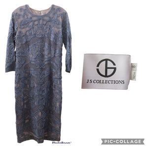 JS Collections Womens Blue Soutache Mesh Sheath Cocktail / Formal Dress Size 8